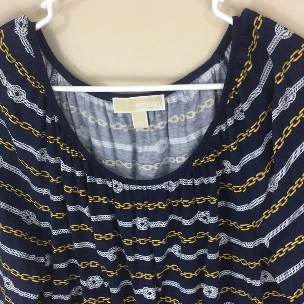 Michael Kors Navy Nautical Peasant Top Size Large